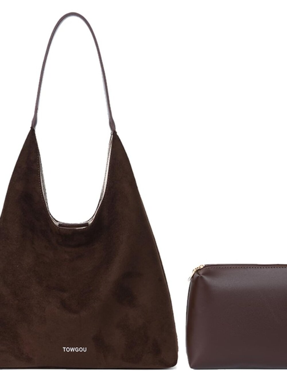 Suede Shoulder Bag for Women - Brown Retro Slouchy Handbag